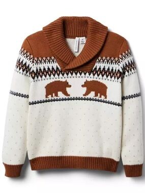 Janie and Jack Bear Fair Isle Shawl Collar Sweater